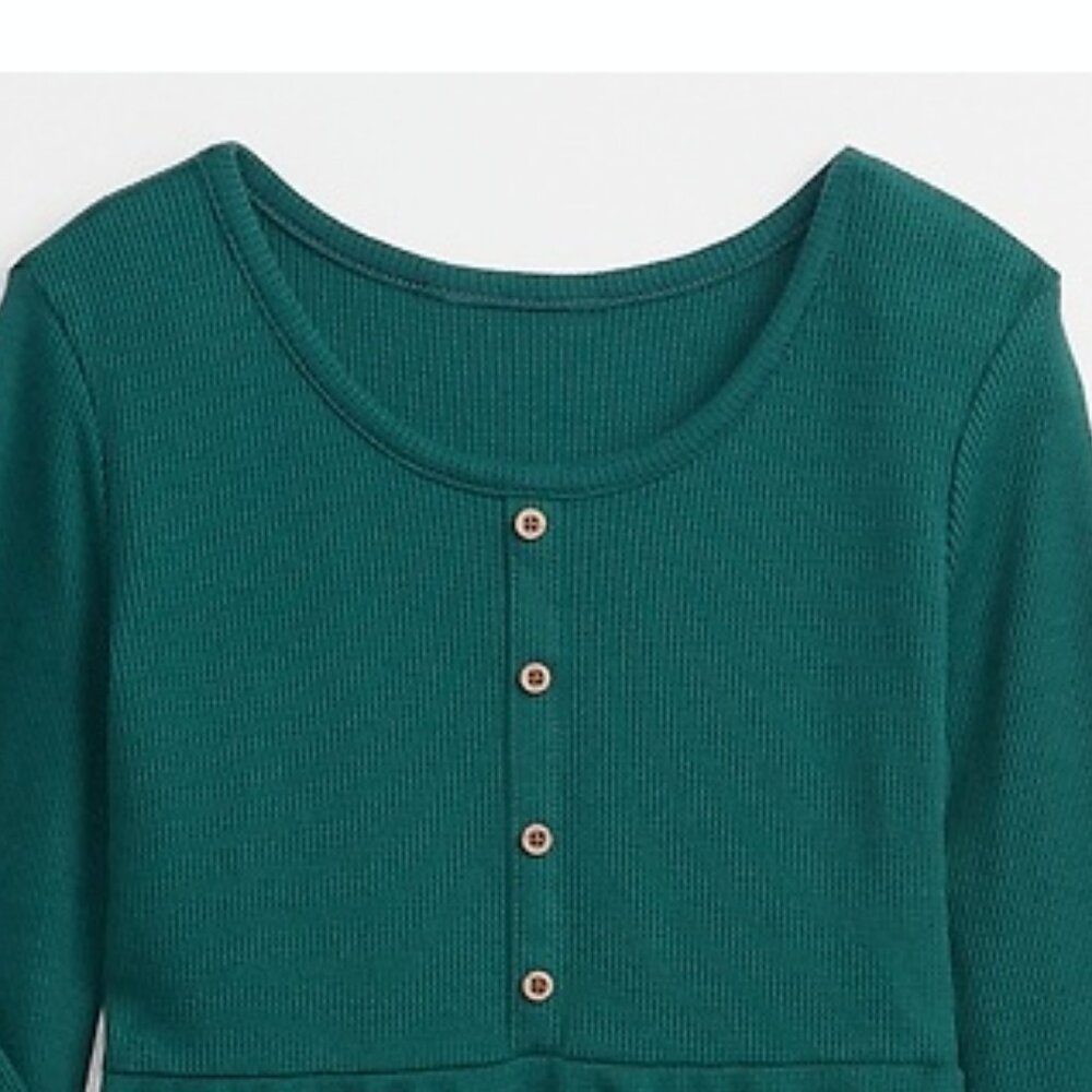 Gap Kids Girls Long Sleeve Waffle-Knit Dress Green - Picture 2 of 2